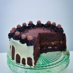 Daim and maltesers chocolate cake with white chocolate ganache drip