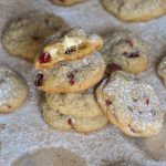 White chocolate and cranberry cookies stacked