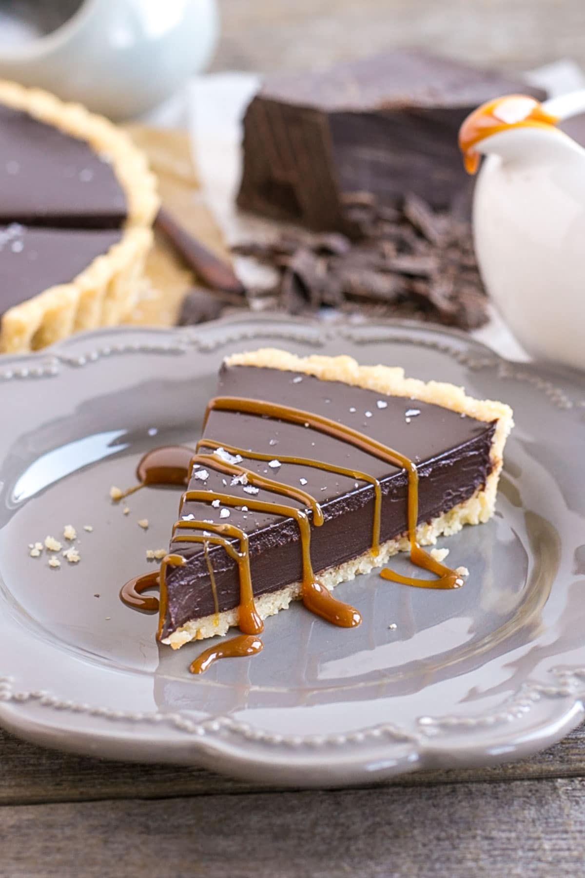 This simple and elegant Dark Chocolate Ganache Tart can be topped with anything you like, from a sprinkling of sea salt to dulce de leche or fresh berries. | livforcake.com