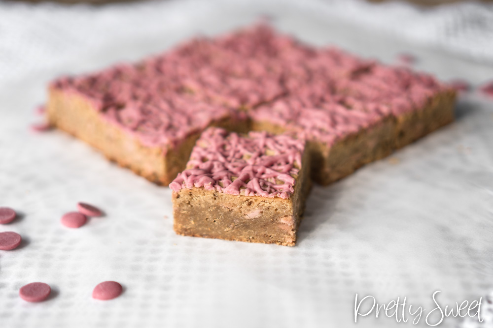 Ruby chocolate blondies with browned butter