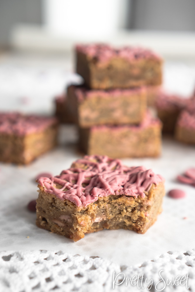 Ruby chocolate blondies with browned butter