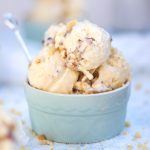 3 scoops of no-churn ice cream with macadamia brittle