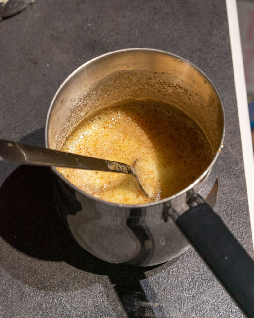 foaming browned butter in a pot